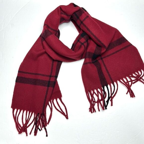 NWT Vintage Lambswool Scarf Wine Color with Black Plaid made in Italy Unisex - Picture 2 of 8